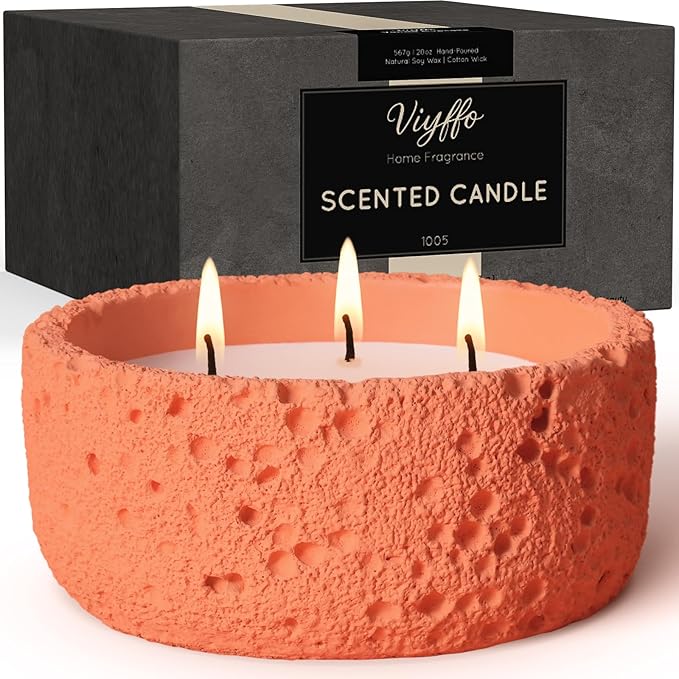 Viyffo 20oz Large 3 Wick Warm Orange Scented Candle – Vanilla Spice Romance, Non Toxic Soy Candle for Women, Matte Ceramic Jar, Luxury Home Fragrance, Elegant Décor & Premium Valentines Day Gift
