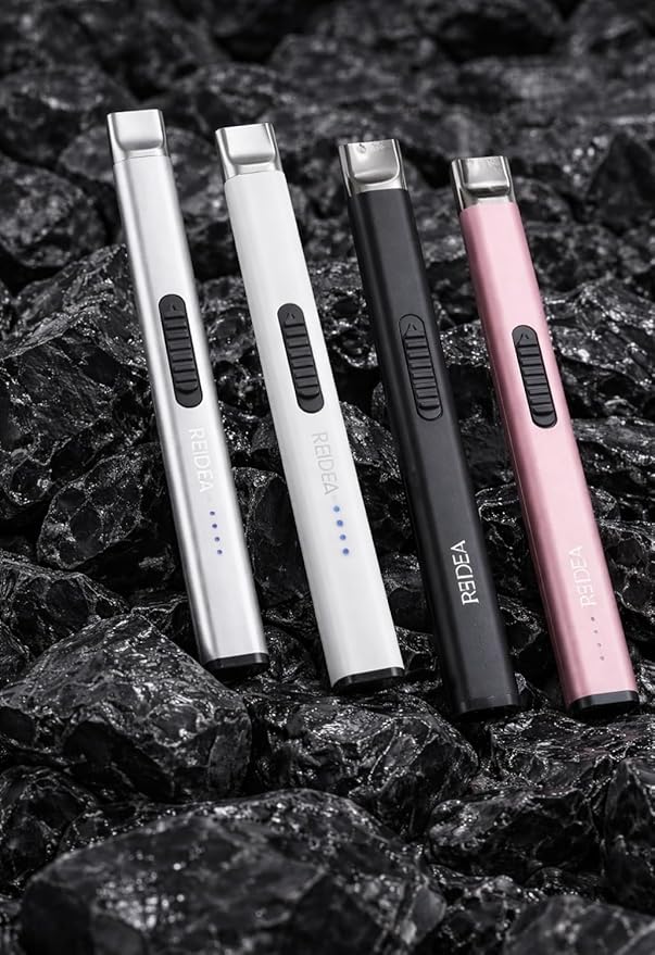 REIDEA 2 Pack Electric Arc Lighter, Windproof Flameless USB Rechargeable with Safe Button and Power Indicator for Candle, BBQ and Fireworks, Obsidian Black