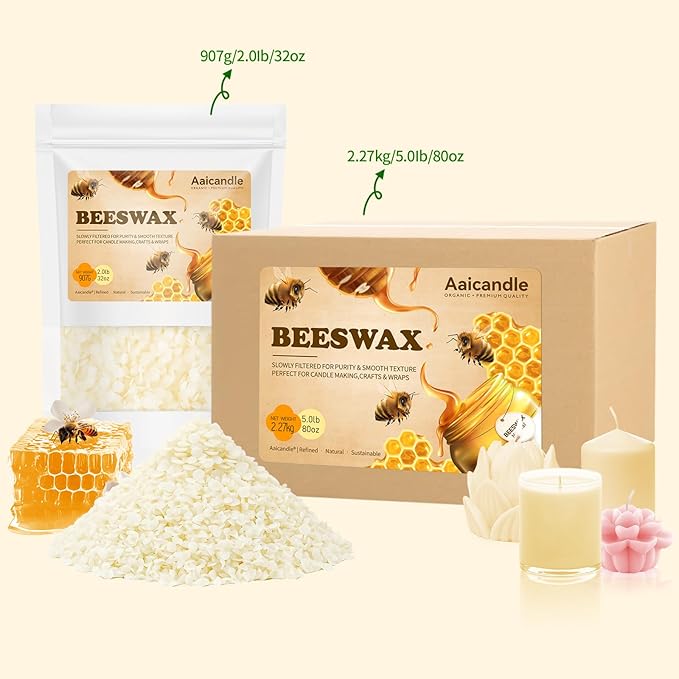 Aaicandle Beeswax Pellets 2LB (32 oz) | 100% Pure Natural Bees Wax for Candle Making | Candle Wax Beads & Bees Wax Pellets Melts for DIY Crafts and Candle Wax, DIY Gifts for Birthday, Wedding Crafts