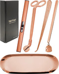 YOUTUOY 5 in1 Candle Accessory Set with Rechargeable Candle Lighter, Candle Wick Trimmer, Candle Wick Snuffer, Candle Wick Dipper, Storage Tray Plate, Candle Care Kit (Rose Gold)