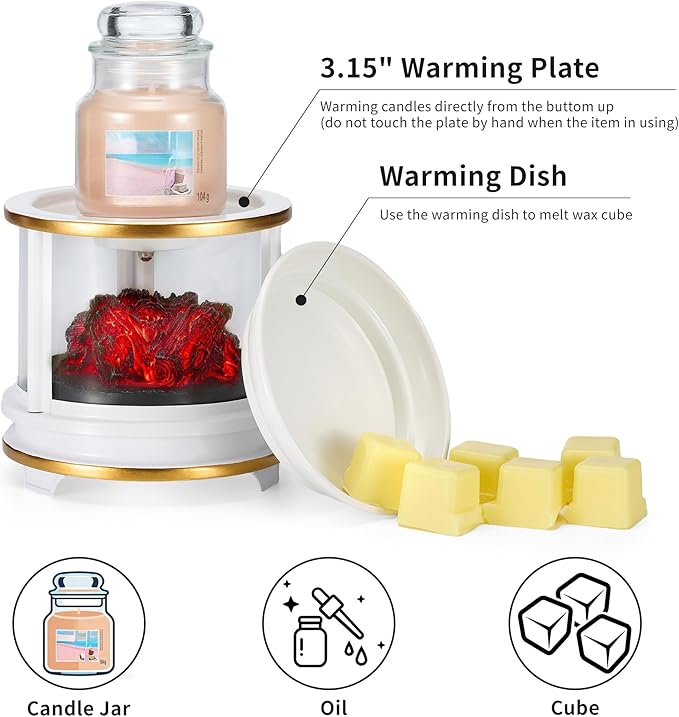 MOAFINA White Campfire Wax Melt Warmer with Timer, 3D LED Flameless Electric Wax Warmer, 4-in-1 Fragrance Warmer for Home Bedroom Office Gifts & Decor