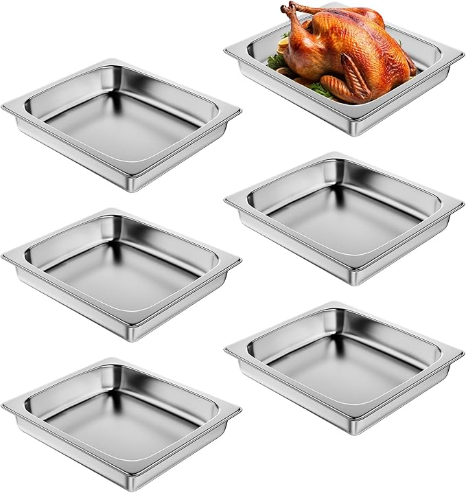 Steam Table Pan Hotel Pans: 1/2 Half Size 6 Pack 2.5 Inch Deep Stainless Steel Hotel Pan for Food - Commercial Catering Pan for Hotel Restaurant Buffet Party Supplies