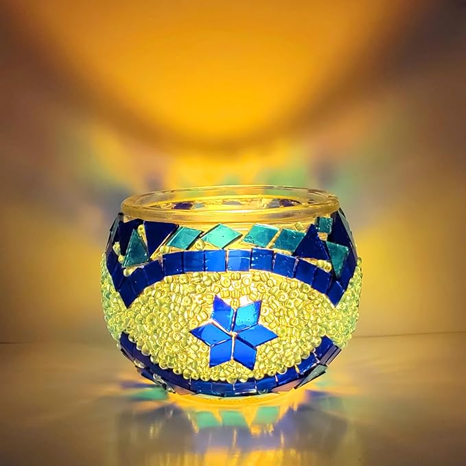 wpdash Handmade Turkish Mosaic Candle Holder Colorful Round Glass DIY Kit Romantic Ambient Night Light Home Lighting Birthday & Christmas Decoration