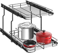 Delamu 14" W X 21" D Pull Out Cabinet Organizer, 2 Tier Heavy Duty Cabinet Shelf Organizers, Cabinet Slide Out Shelves for Kitchen, Pantry and Bathroom, Black Silver