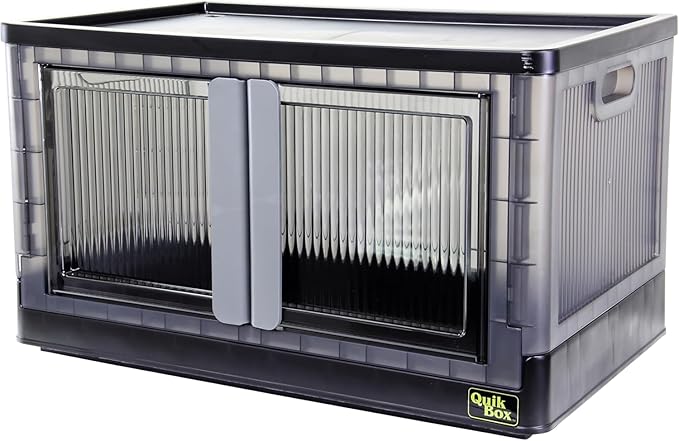 FELICON 19 Gallon 1 Pack Stackable Storage Bins with Lids,Doors,Wheels,Collapsible Organizer Foldable Container,Wardrobe Closet for Bedroom Living Room Neat,Dorm,Organized Homes(Black)