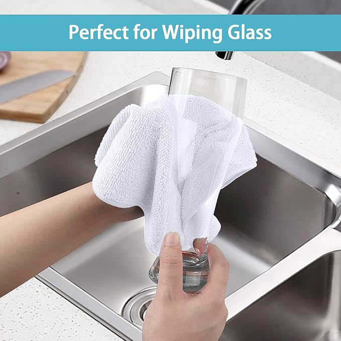 HOMEXCEL White Microfiber Cleaning Cloth 100 Pack, Microfiber Towel for Cars, Lint Free, Scratch-Free, Highly Absorbent, and Cleaning Rags for House, Window and Glass, Cars, TV Screen 11.5 X11.5 inch