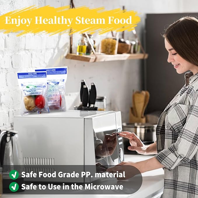 100 Pcs Microwave Steam Bags for Cooking 50 Medium and 50 Large Sizes Reusable Zipper Steamer Bags Microwave Steaming Bag for Vegetables Potatoes Meat Frozen Food (100)