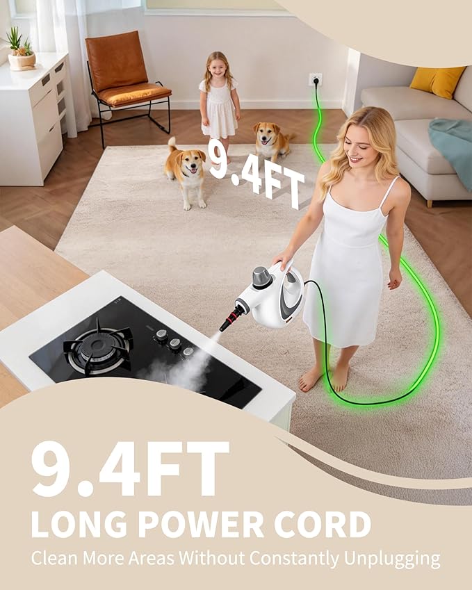 Pressurized Handheld Steam Cleaner for home with 12pcs Accessories & Safety Lock – Multi-Surface Natural Deep Steamer for Cleaning Car, Furniture, Floor, Upholstery, Tile, Grout, Windows(dark gray)