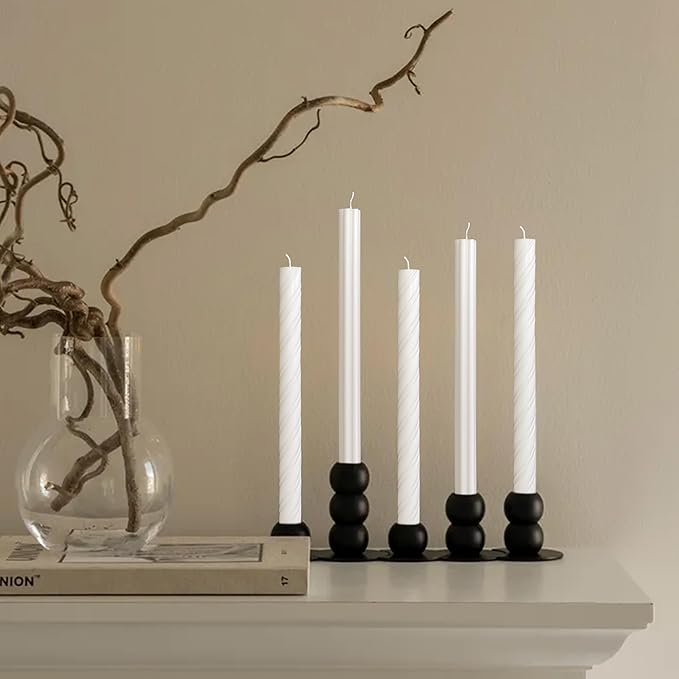 Dripless Unscented White Spiral Taper Candles Smokeless Long Lasting Burn 10 Inch Elegant Roman Column Candlesticks for Home Décor Set of 6