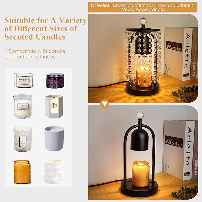 Candle Warmer Lamp with Timer and Dimmer - Electric Candle Warmer ,Crystal Candle Lamp for Bedroom Decor, Flameless Scented Candle Light Warmer,House Warming Gifts New Home, Christmas Gifts for Women