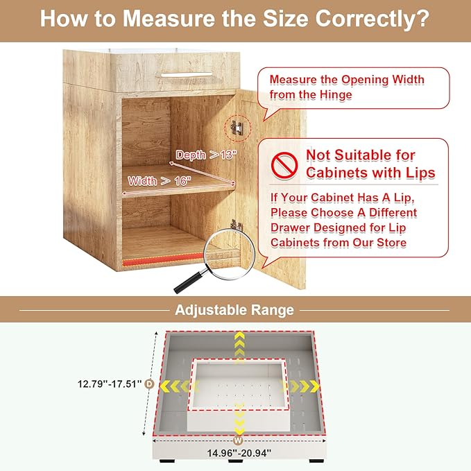 2Pc Pull out Cabinet Organizer,Width (16"-21") and Depth(13"-17"),Expandable With 3 Rails, Cabinet Roll out Drawers,Adjustable Slide out shelves for Kitchen and Pantry,for Cabinets Without Lip,White