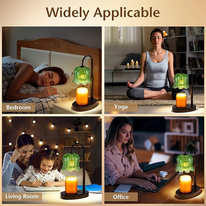 Warlisou Adjustable Candle Warmer Lamp with Timer - Green Lampshade + Black Base
