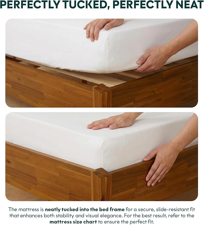 Bme Dinkee Wooden Queen Bed Frame, 15 Inch Height, Elegant Minimalist Modern Design with Japanese Joinery, Durable Wood Slats for Reliable Support, No Box Spring Required, Caramel