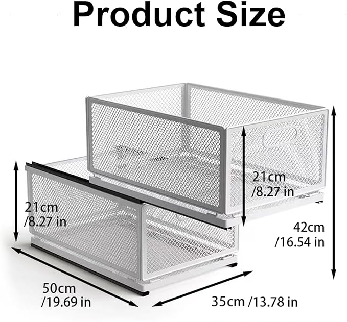 Pull Out Cabinet Organizer, Slide Out Drawers Fixed with Adhesive Nano Film, Pantry Shelves Sliding Drawer Storage Organization for Kitchen (Double Layer 19.7 * 13.8 * 16.5inch/50 * 35 * 42cm)