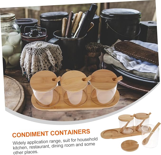 Condiment Containers Lids Glass Salt Jars Spice Containers for Kitchen Simple Practical Design