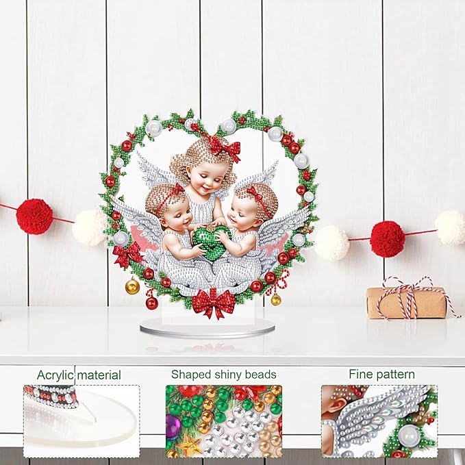 5D Diamond Art Painting Ornament Kits Christmas Angel, DIY Diamond Art Painting Desktop Ornament, Special Shaped Crystal Rhinestone Diamond Art Table Top Home Office Christmas Decor (24x23.6cm)