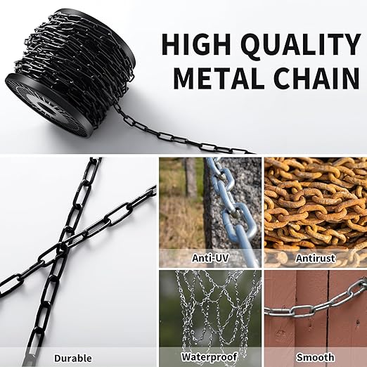 33 ft 1/12" Metal Hanging Chains Fixture Chain Decorative Chain Light Duty Chain Utility Chains for Hanging Plants, Basket, Light Fixture, Chandelier, Lamp (2mm 33ft)