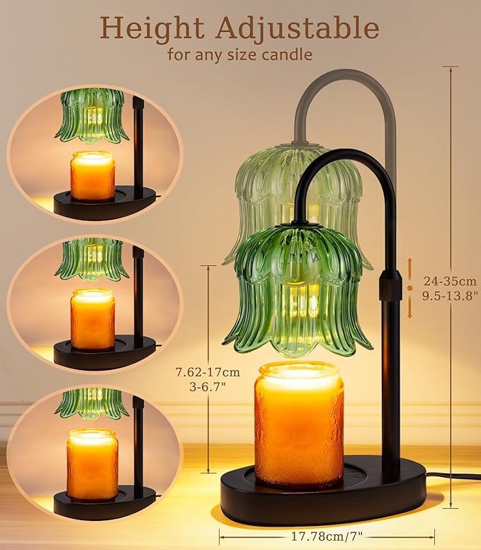 Candle Warmer Lamp with Timer, Flower Shape Candle Wax Warmer Lamp for Jar Tulip Candles Burner Dimmable Light No Flame Scented Warming Adjustable Height