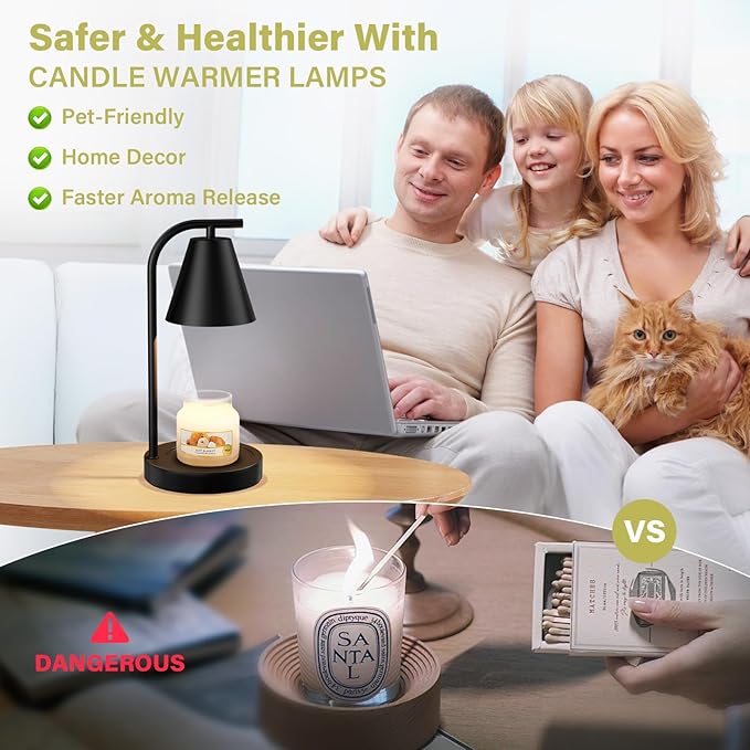Hong-in Candle Warmer Lamp - with Timer & Dimmer, Modern Home Decor House Warming Gifts Wax Melt Warmer for Jar Candles with 2 Bulbs, Cozy Birthday Gift for Women Mom (Black)