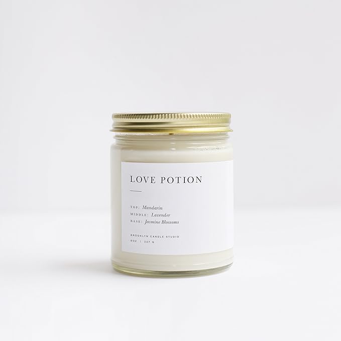 Brooklyn Candle Studio Love Potion Jar Candle - Luxury Scented Candle, Vegan Soy Wax, Hand Poured in The USA, 50 Hour Slow Burn Time - 7.5oz