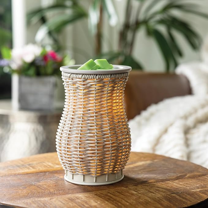 Candle Warmers ETC. Illumination Fragrance Warmer- Light-Up Warmer for Warming Scented Candle Wax Melts and Tarts or to Freshen Room, Graywash Wicker