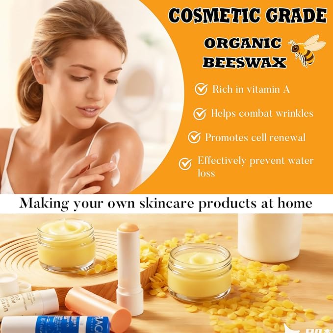 Crenovo Yellow Beeswax Pellets 1 LB, 100% Pure Natural Triple Filtered Beeswax for Candle Making, DIY Lip Balm and Skin Care, Cosmetic Grade Beeswax for Lotion, Soap, Body and Hair Care DIY Creams