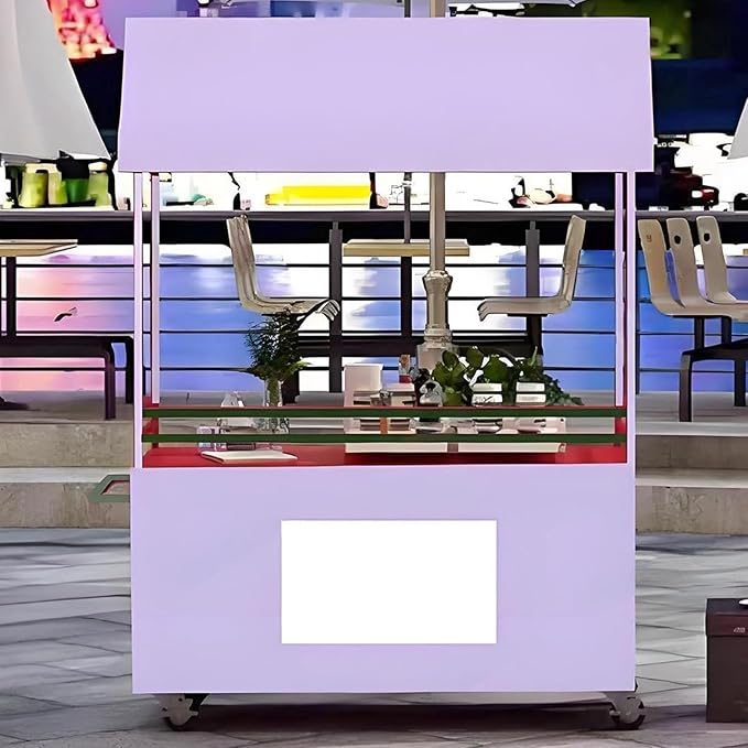 JKGHK Vending Iron Cart with Canopy, 4-Wheel Portable Mobile Dining Market Stall, Outdoor Dining Carts Market Stall, for Street Food, Handicrafts, Snacks(Purple,120cm/47.2in)