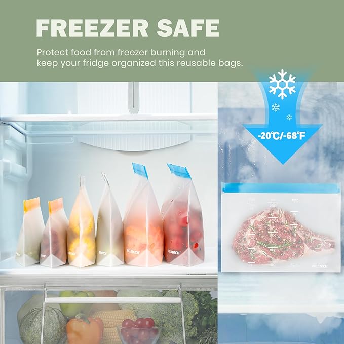 Dishwasher Safe Reusable Storage bags Stand Up - BPA Free Reusable Sandwich bags - Leakproof Gallon Freezer bag, Food Storage bag - Grey 9 Sandwich