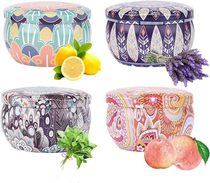 Aromatherapy Candle Gift Set 4 Pack Soy Wax Candles, Lavender, Lemon, Vanilla & White Peach Long-Lasting Clean Burn for Relaxation, Home Decor & Travel, Mother's Day