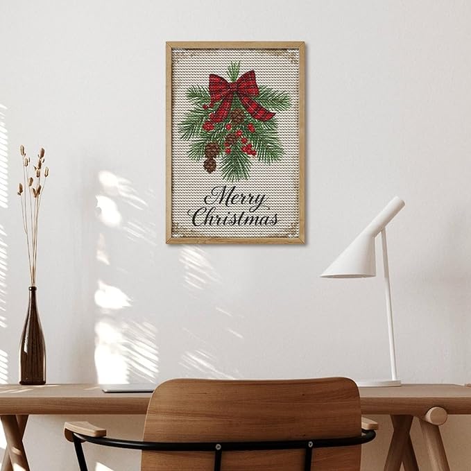 AIVKIEJK Diamond Painting Kits for Adults - Merry Christmas Holly, Pine Cones & Red Plaid Bow Painting DIY 5D Full Drill Diamond Dots Paintings with Diamonds Gem Art and Crafts Home Decor 8"x12"