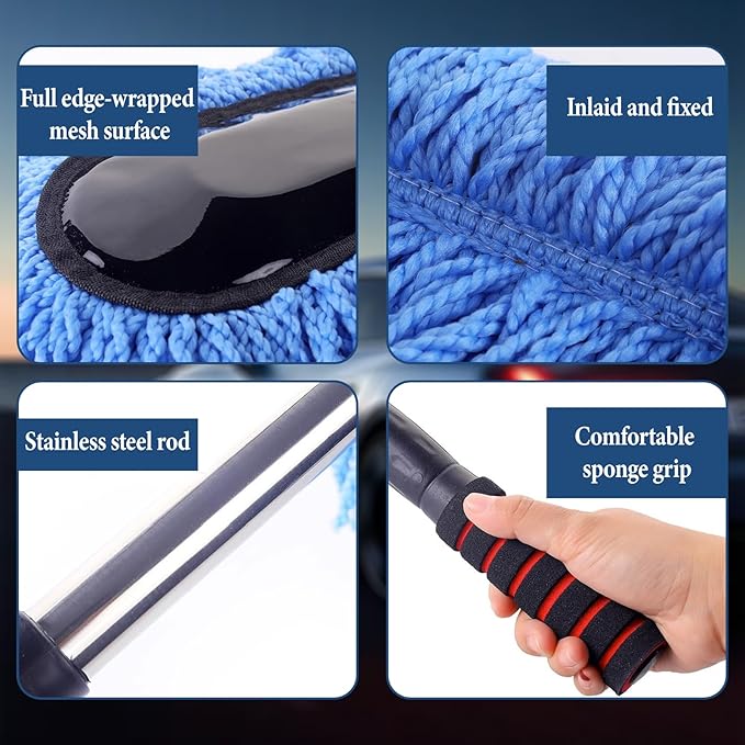 Car Duster Interior, Car Duster Exterior Mini for Dust Brush with Extension Pole Blue Stretchable