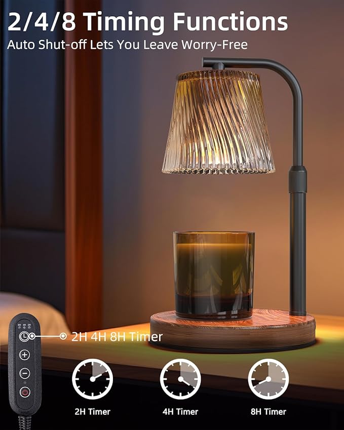 Candle Warmer Lamp with Timer Dimmable for Women, Adjustable Height Candle Warmer for Jar Candles, Electric Wax Melt Warmer lamp with 2 Bulbs, Housewarming Gifts New Home Decor