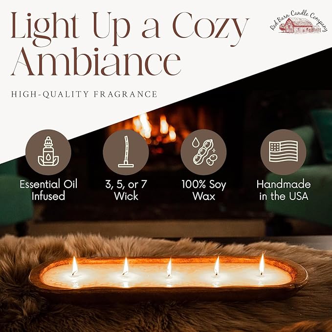 Red Barn Candle Company Wood Dough Bowl Candles | 100% Natural Soy Wax & Essential Oil Infused | Odor Eliminating + Pet Safe | Scented Candle Gifts for Men & Women (Sage & Citrus, 3-Wick)