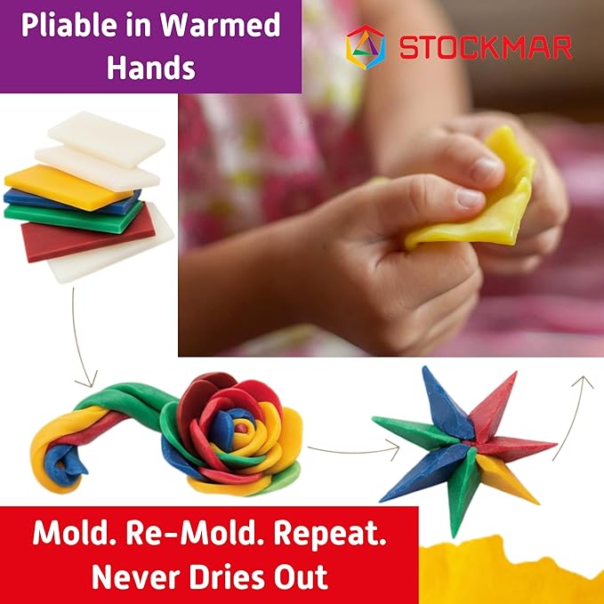 Stockmar Modelling Beeswax – 6 Color Sheets Set in Sliding Cardboard Box - Reusable Beeswax Modeling Wax for Reusable Modeling Wax for Sculpting, Handwork & Creative Art Projects - Made in Germany