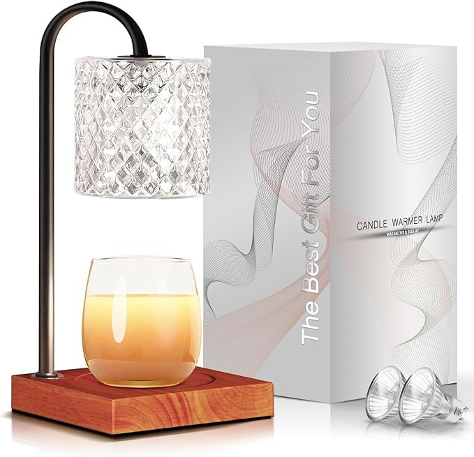 TigQiang Candle Warmer Lamp, Candle Lamp Wax Warmer, Timer & Dimmer 7-Levels, Fits Cup Jar Candle, Top Melting, Crystal Heater Lamp for Scented Wax, Elegant Home Decor, Clear & Brown