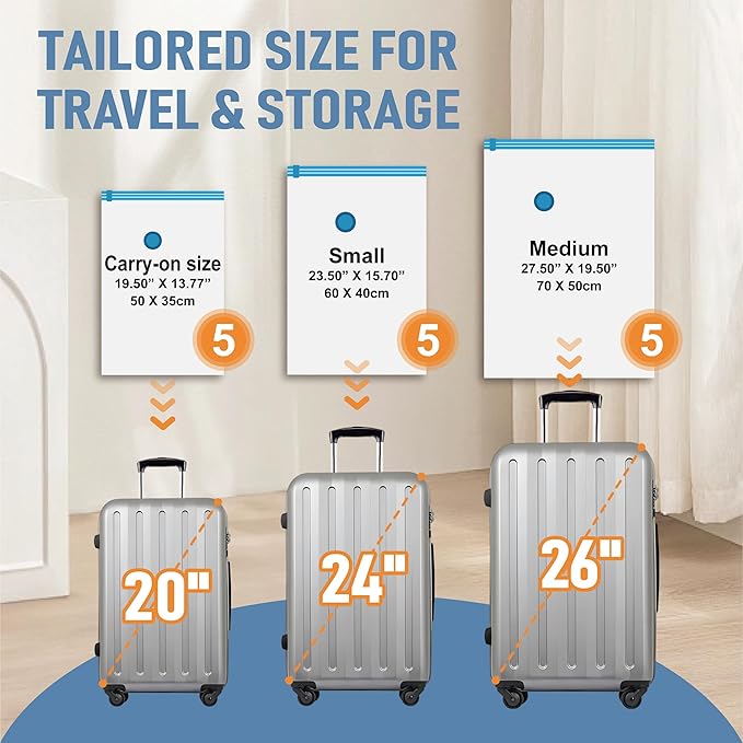 Travel Vacuum Storage Bags with Rechargeable USB Air Pump, Space Saver Vacuum Seal Bags for Luggage, Sealer Compression for Clothes, Comforters, Blankets, Bedding, 15 Combo
