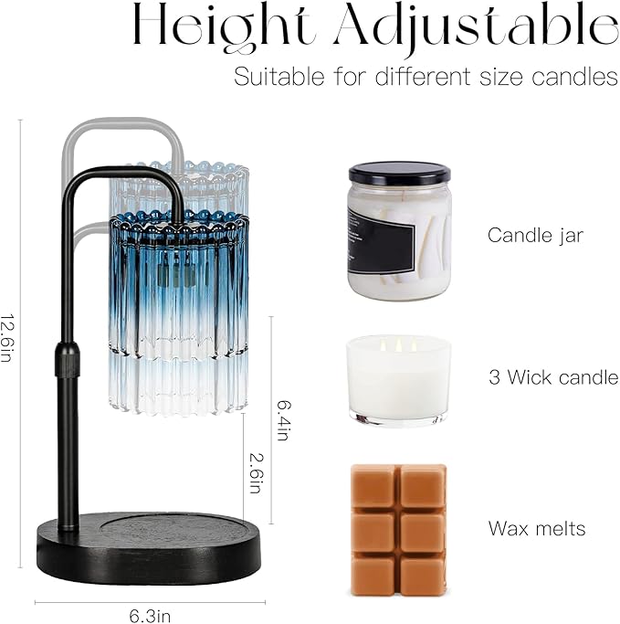 Candeldo Candle Warmer Lamp with Timer: Navy Blue Candle Warming Lamp with 2 Bulbs Height Adjustable Wax Melt Dimmable Bedroom Decor for Women