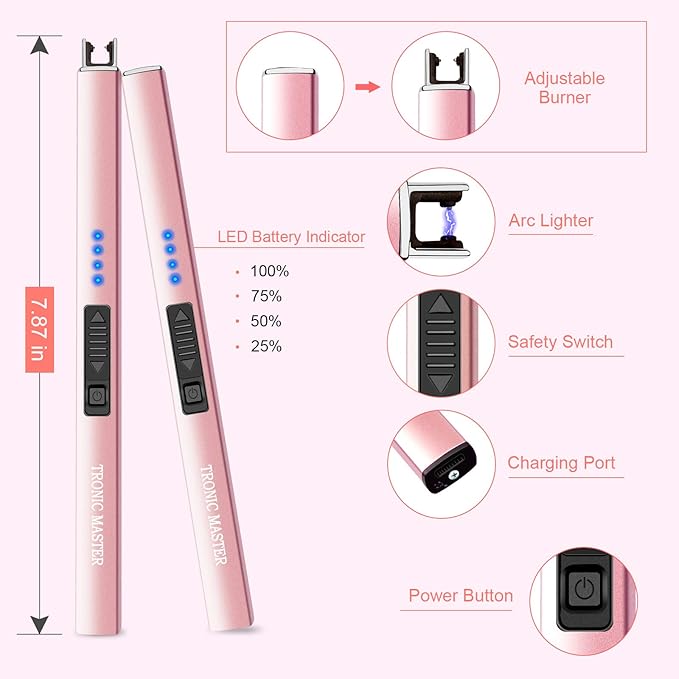 Electric Candle Lighter Valentine's Day Gifts for Women Mom Men Wife USB Arc Rechargeable Windproof Lighter for Candle BBQ Birthday Housewarming Gift Idals (Rose Gold)