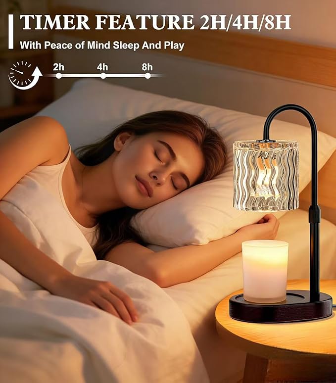 Candle Warmer Lamp Electric: Dimmable Timer Candles Warming Lamps - Height Adjustable Burner Jar - No Flame Scented Melts Wax - All Candle Jars Home Decor Table Light