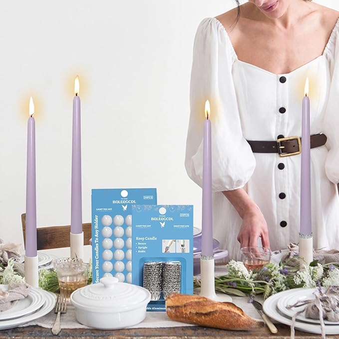 Taper Candles Sticky Dots - MANNYCOM White Candle Wax Dots & Tapered Candle Fittings Protective Candle Holder Liner for Upright 54x
