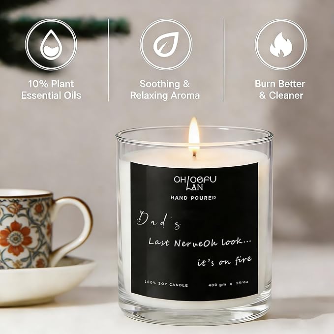 Chloefu LAN Dad's Last Nerve Candle Gifts from Daughter Son, Gift for Dad Who Wants Nothing, Birthday Fathers Day for Stepdad Adoptive Father, Amber Scented Candle, Large Candles, 14 oz