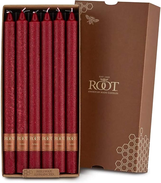 Root Candles Unscented Dinner Candles Premium Beeswax Blend Boxed Candle Set, 12-Inch, Garnet, 12-Count