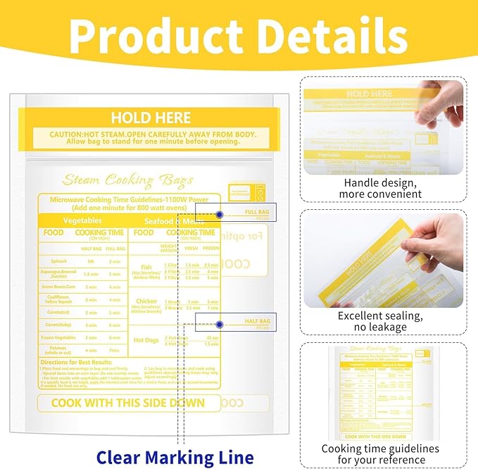 50 Pcs Microwave Steam Bags for Cooking Reusable Zipper Steam Vegetable Bag Frozen Food Heating Bags for Faster Vegetables Seafood and Meat, 7.1 X 7.9 Inches (50)