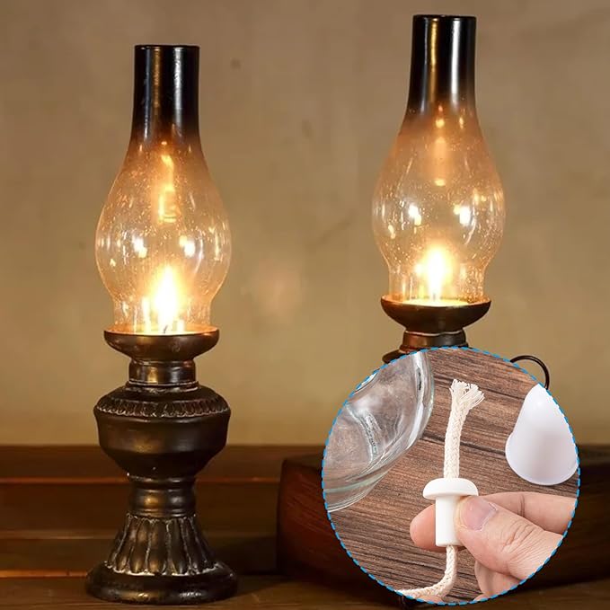 Oil Lamp Wicks, 10 Sets 0.5 Feet 1/4 Inch Round Cotton Wicks for Oil Lamps with Tube Holders, Replacement Parts for Alcohol Oil Candle Lamp Tiki Torch