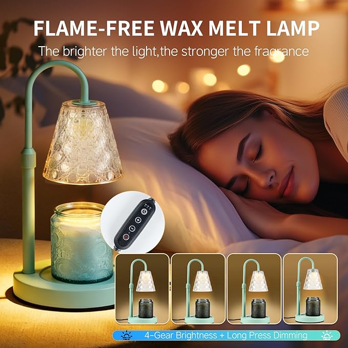 Candle Warmer Lamp Green with Timer Dimmable, Birthday Gifts for Women Mom, House Warming Gifts New Home Decor, Wax Melt Warmer for Jar Candles with 2 Bulbs