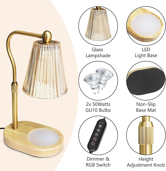 Imenlox Dimmable Candle Warmer Lamp with RGB Mode & Timer, Electric Melting Lamps for Jar Candles, Wax Melt Warmers for Home Bedroom Decor (8 Colors LED Changing)