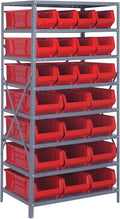Quantum Storage Systems 2475-950952RD Solid Heavy Duty 8 Shelves 24 HULK Red Bins 75" H x 36" W x 24" D