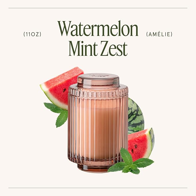 LA JOLIE MUSE Watermelon Mint Zest Scented Candle - Watermelon, Mint & Musk | 11 oz Natural Soy Wax Candle | 60 Hours Clean Burn | Gift-Ready for Hosts & Gatherings | Elegant Home Décor