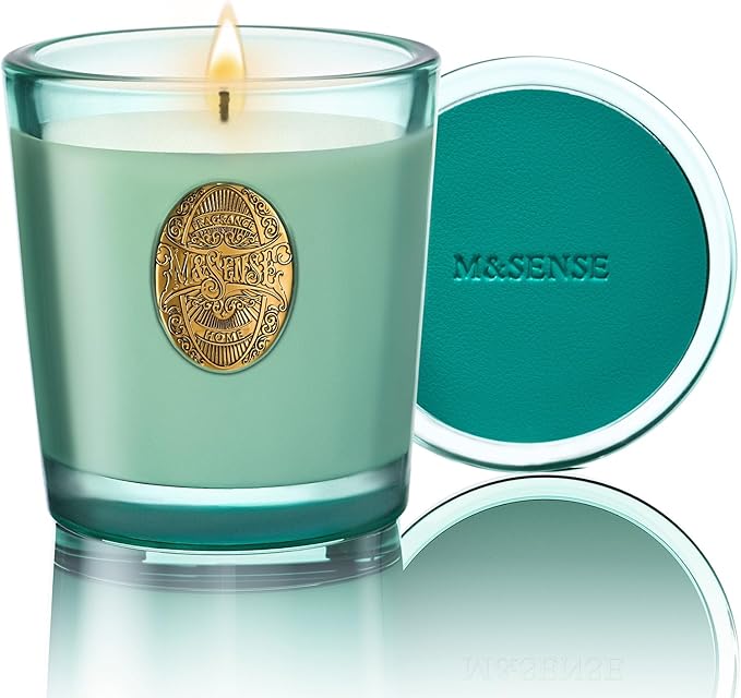 M&SENSE Natural Clean Scented Soy Candle | Fresh Linen & Neon Blue | 9.2 oz, 50H Burn Time | Luxury Scented Candle for Relaxation, Gifting, Home Décor | Ideal for Bedroom, Office, Party Ambiance