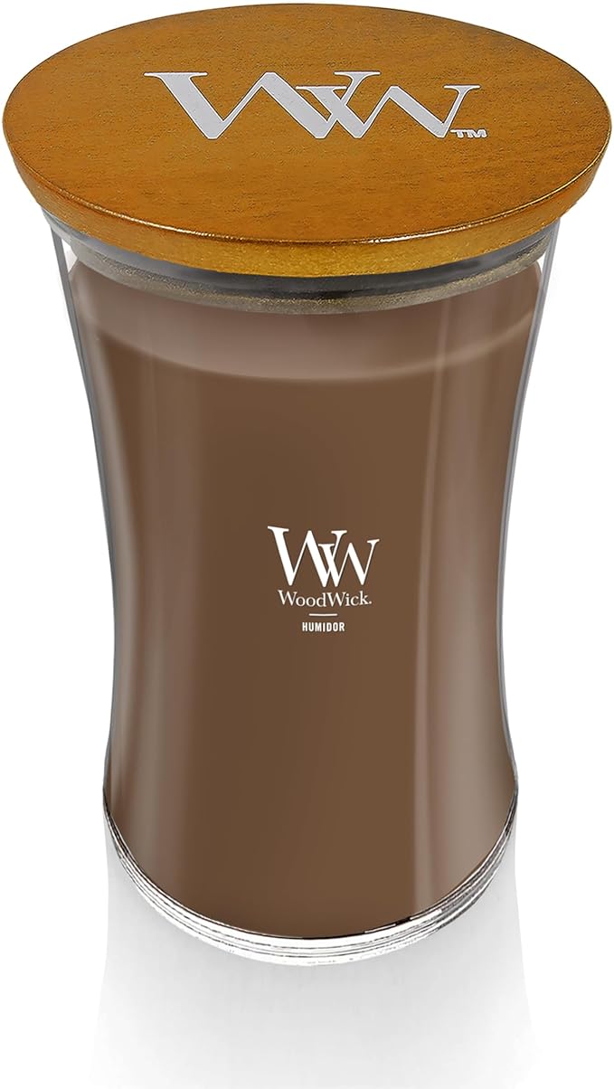 WoodWick Humidor Gifts for Women and Men, 21.5 oz Large Hourglass Candle with Crackling Wick